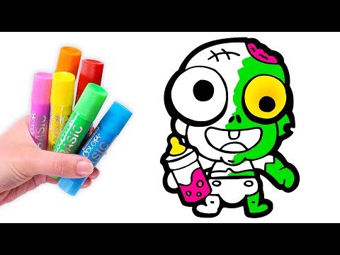 Dibuja y Colorea un bebé ZOMBIE kawaii 🧟🌈👶 Videos para niños