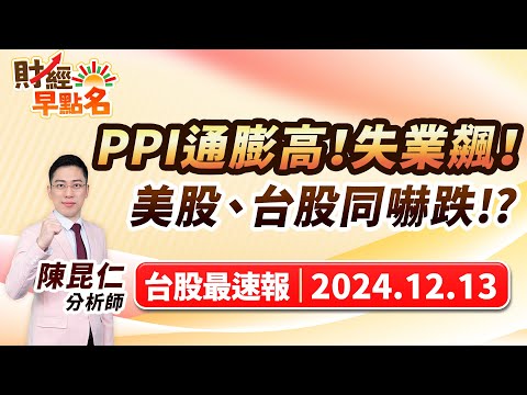 中視【財經早點名】20241213 #陳昆仁：PPI通膨高！失業飆！  美股、台股同嚇跌！？  #中視新聞 #財經早點名 #陳昆仁