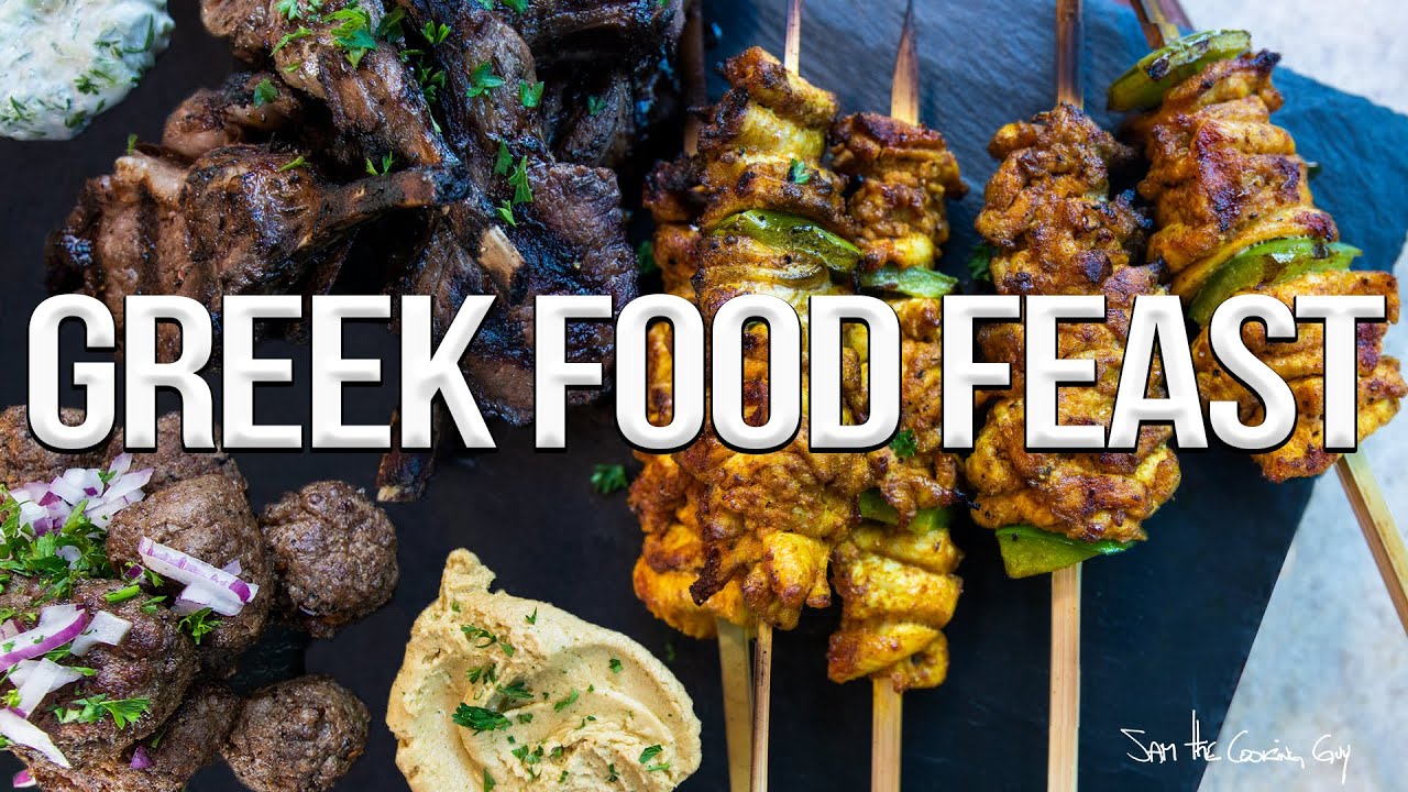 Greek food feast - ft. Grilled chicken, lamb + beef! 4k