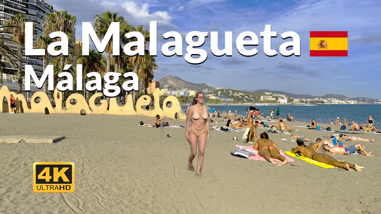 Playa de la Malagueta Beach Walk 4K Málaga Spain 🇪🇸