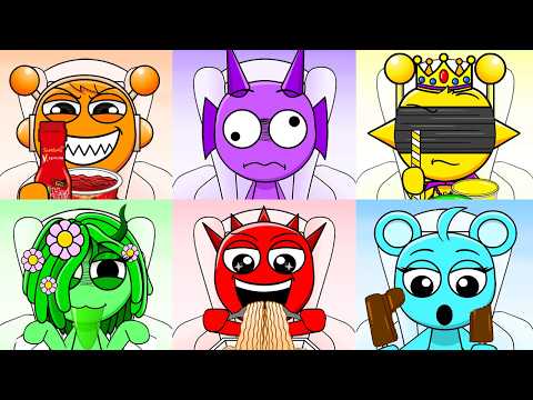 Sprunki Emoji Color Mukbang Full Version | Fire Noodle &  Fried Chicken & Gummy | ASMR l MOMOSTUDIO