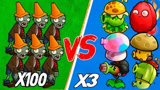 PVZ Fusion - 100 Conehead Zombies Vs All Plants Fusion X3 - Who Will Win?