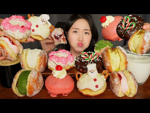 노티드 신상 폭격🍩 우유 크림 도넛 먹방 ASMR | 딸기 크림 도넛, 크리스마스 디저트 | EATING SOUNDS DONUT MUKBANG