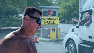Ranting Con Man Blocks Parking Lot Entrance. 