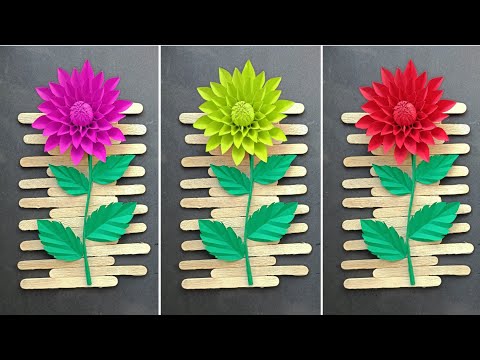 Icecream stick wall hanging || Icecream stick paper flower wall hanging || Icecream stick craft