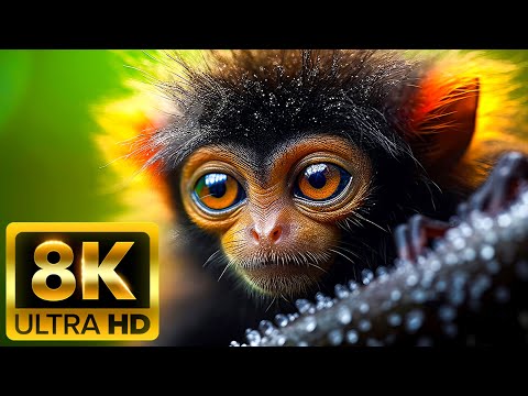 LITTLE ANIMLAS IN FOREST - 8K (60FPS) ULTRA HD - With Relaxing Music (Colorfully Dynamic)