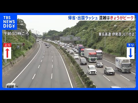 経済金融の動画サムネイル - 帰省ラッシュ始まる　最長9連休お盆休み　東名高速下り15キロの渋滞　空の便　国内線きょう（9日）国際線はあすまでが混雑のピーク｜TBS NEWS DIG