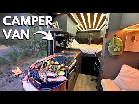 Vanlife Camping, Fishing, and Cooking Steak over the fire