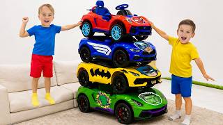 Chris and Mike Learn to share - Funny stories with toy ride on cars