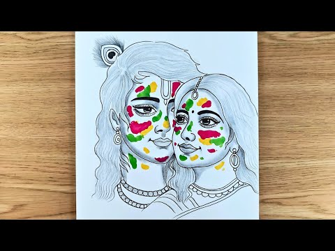 How to draw radha krishna playing holi | Radha Krishna Holi drawing | holi  Special drawing