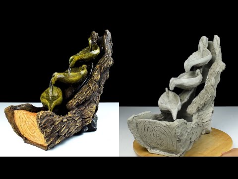 DIY Concrete Tree Trunck Waterfall Fountain ✔️ Faux Bois Tutorial ✔️ Fake Wood Crafts