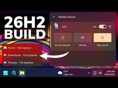 New Windows 11 26H2 Build 26340.9577 – New Taskbar Previews, Quick Settings Phone (Experimental)