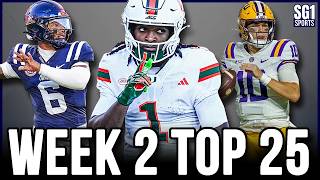 Week 2 Top 25 College Football Rankings from SG1 Sports