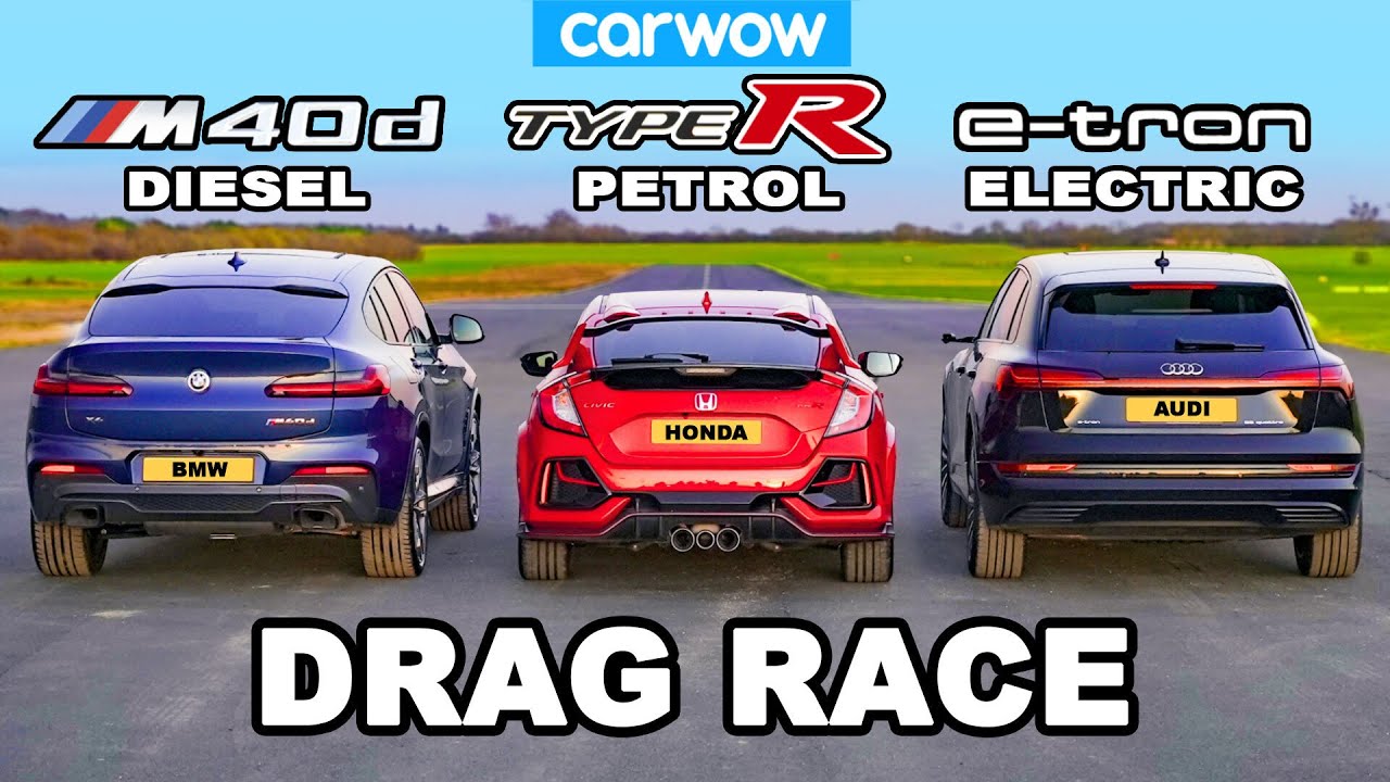 BMW X4 M40d v Civic Type R v Audi e-tron: DRAG RACE -Diesel v Petrol v Electric