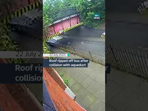 Passenger 'ejected from top deck' and driver arrested after bus hits aqueduct in Eccles #itvnews
