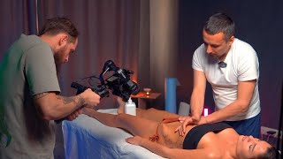 Backstage from the filming of massage videos