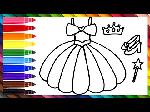 Dibuja y Colorea Un Vestido De Princesa Y Algunos Accesorios 👗👸👠👑🪄🌈 Dibujos Para Niños