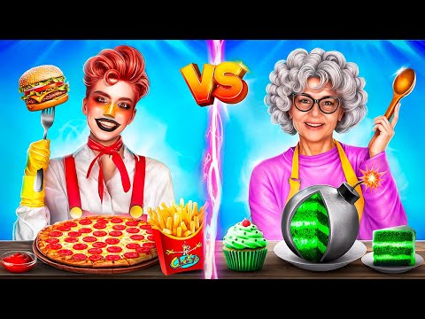 Défi De Cuisine : Moi VS Grand-Mère VS Clucky! Battle De Nourriture Avec Troom Food!