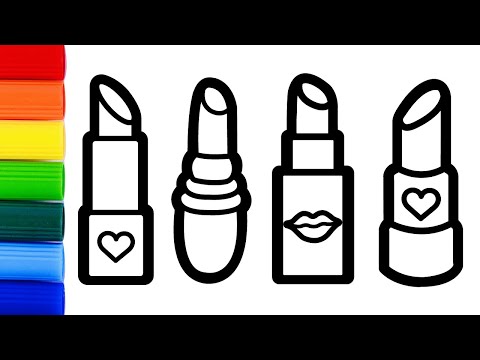 How to draw lipstick with rainbow for kids ? Coloring for kids.