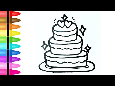 Belajar cara menggambar mewarnai kue mudah untuk anak - learn how to draw cake easy for kids toddler