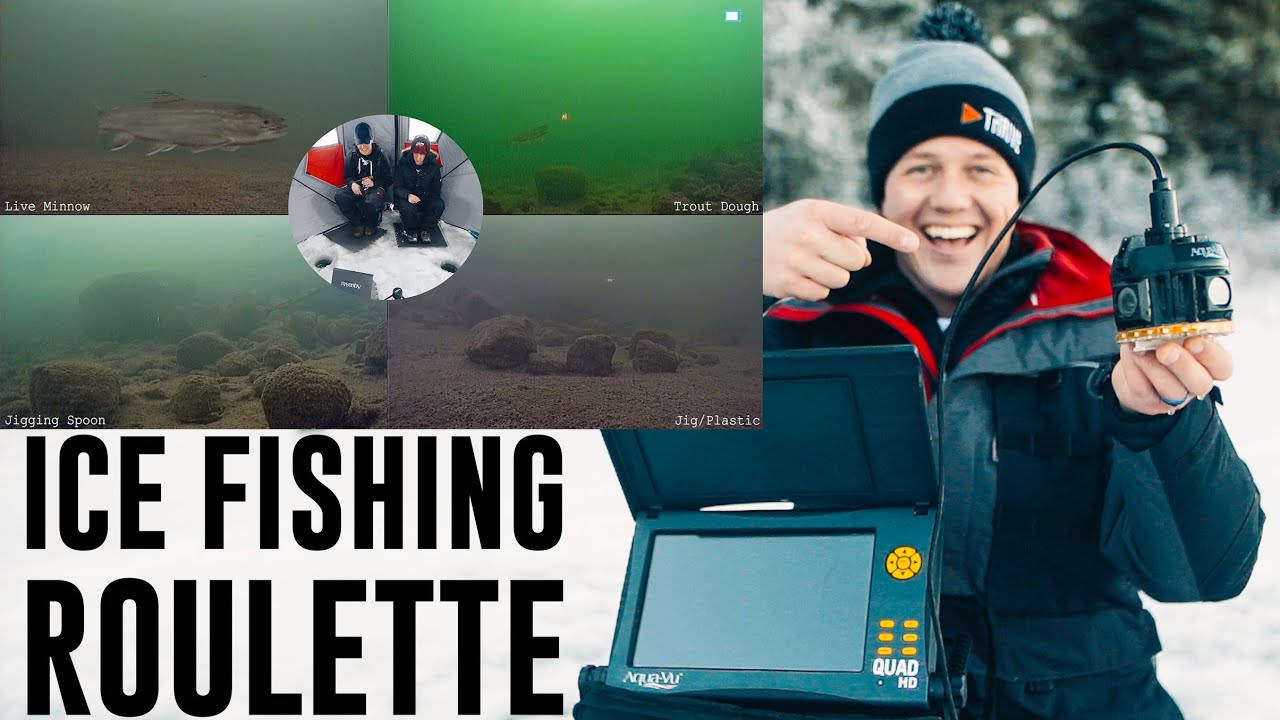 Ice Fishing Roulette / 4 Underwater Cameras + 4 lures AT ONCE! (INSANE Underwater Footage) - Jay Siemens