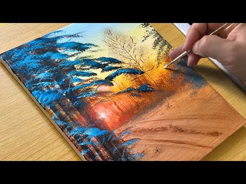 How to Paint Winter Sunset / Acrylic Painting for Beginners