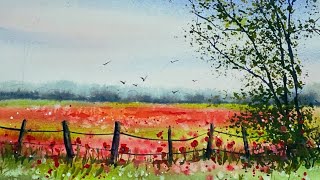 Step by Step Atmospheric Poppy Fields Watercolor Tutorial.