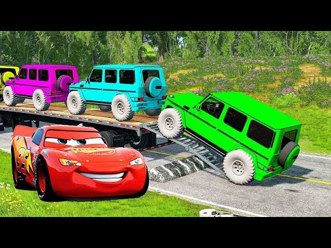 Flatbed Truck McQueen | Transportation with Truck - Pothole vs Car #41 | BeamNG.Drive Gameplay