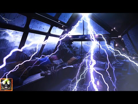 Thunderstorm Sounds with Loud Rain and Violent Thunder to Sleep in a Glass House at Night