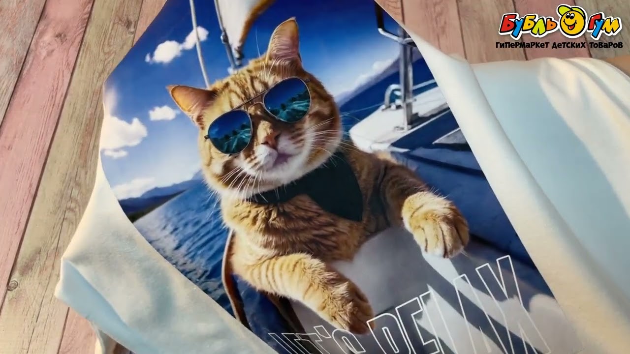 Футболка Lanson Kids с принтом кот белая - видео