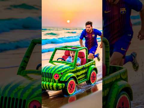 Messi stole Ronaldo's son's watermelon car. Ronaldo lost his temper. #cristianoronaldo #football