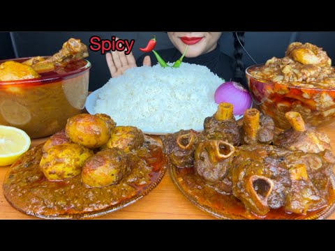 ASMR EATING SPICY MUTTON CURRY,CHICKEN CURRY,EGG CURRY,FAT CURRY,EGG CURRY,FOOD VIDEO