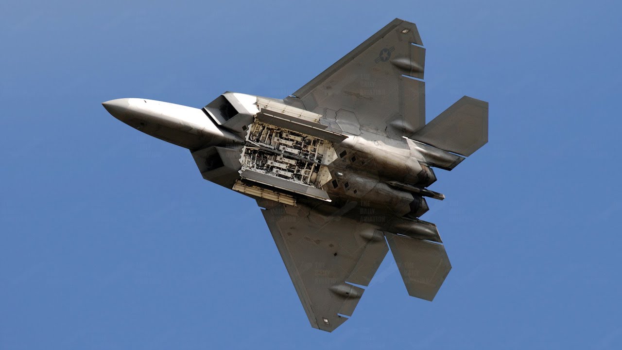 US 0 Million F-22 Stealth Jet Reveals Missile Bay During Low Pass Flight