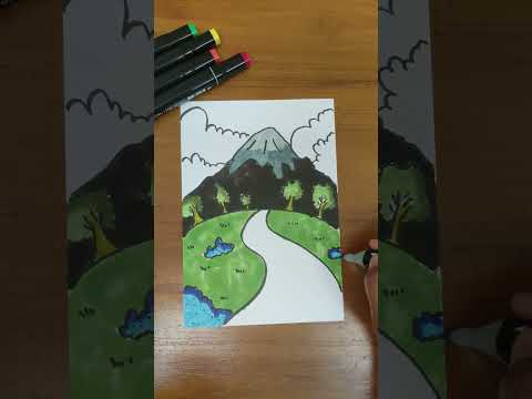 coloring mountain scenery #drawing #coloring # mountain