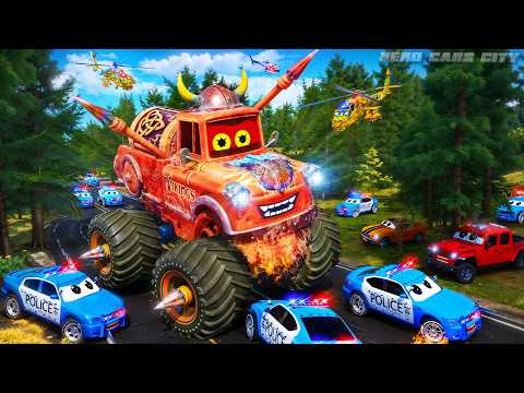 Giant Viking MONSTER TRUCK vs Police CARS! Epic Forest Chase | Who Will Win?