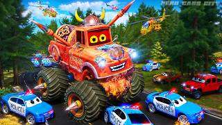 Giant Viking MONSTER TRUCK vs Police CARS! Epic Forest Chase | Who Will Win?