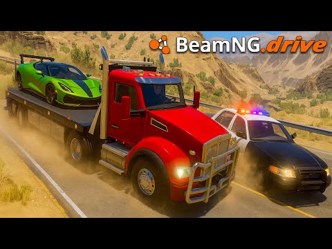 ¡Grúa PERSEGUIDA POR ROBO a un FERRARI *FUERTE CHOQUE* | BeamNG.drive