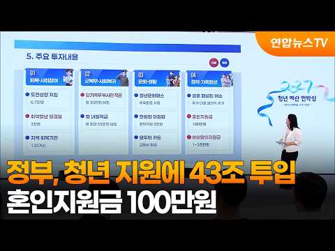 정부, 청년 지원에 43조 투입…혼인지원금 <strong>100만원</strong> / 연합뉴스TV (YonhapnewsTV)