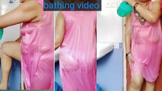 Pink satin transparent nighty bathing video/  bathroom video #bathing #bathroom #vlogs 