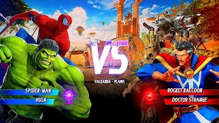 Spiderman and Hulk Team VS Doctor Strange and Rocket Raccoon Team, Superheroes Fight Arena