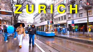 Zurich walking in Rain on Saturday, Switzerland Walking Tour 🇨🇭