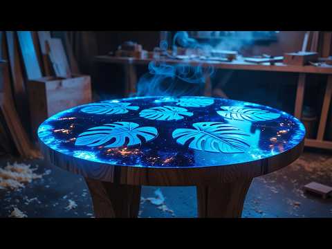 She Loves Leaves, So I Carved That Love | DIY Round Table with Carved Monstera Leaf and Epoxy Inlay