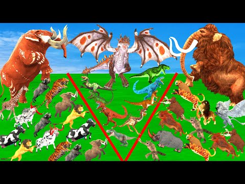 Animal Epic Battle - Prehistoric Mammals vs Prehistoric Dinosaurs. Mammoth Elephant vs Dinosaur ARBS