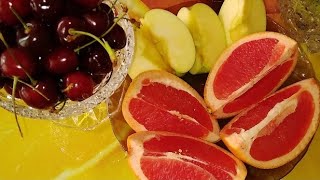 Mukbang. Фрукты. Грейпфрут, черешня, яблоко. Asmr