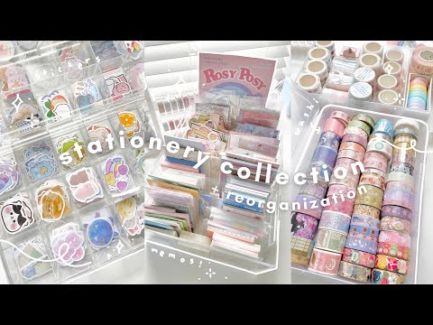 🌷 reorganizing my stationery + stationery collection tour | stickers, washi tapes, memos + asmr