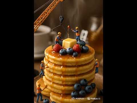 Mini workers making pan cake 🎂