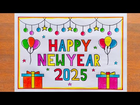 Happy New Year 2025 Drawing / Happy New Year Greeting Crad Making Ideas Easy /Happy New Year drawing