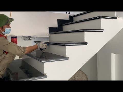 Construction & Install Stairs With Black Granite White Neck Modern - Complete Stairs