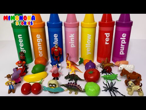 Crayones de colores 🖍️🖍️ Juguetes Frutas Dinosaurios Animales dela Granja ✨ Mimonona Stories