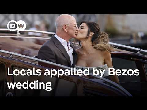 YouTube video thumbnail: Bezos Wedding Guests Depart to pre-Wedding Party in Venice Amid Protests